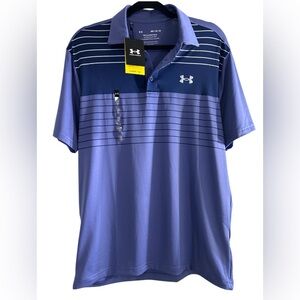 Under Armour Men's Blue and White Striped Polo, The Playoff Polo, NWT, Size M
